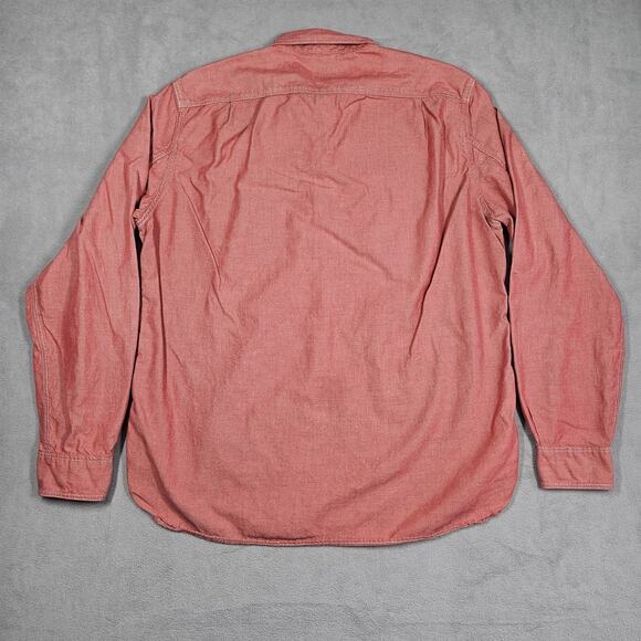 J Crew Chambray Shirt Mens Large Red Button Up Chin Strap Work Long Sleeve Y2K - Picture 7 of 10